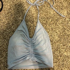 halter top, light blue, string tie